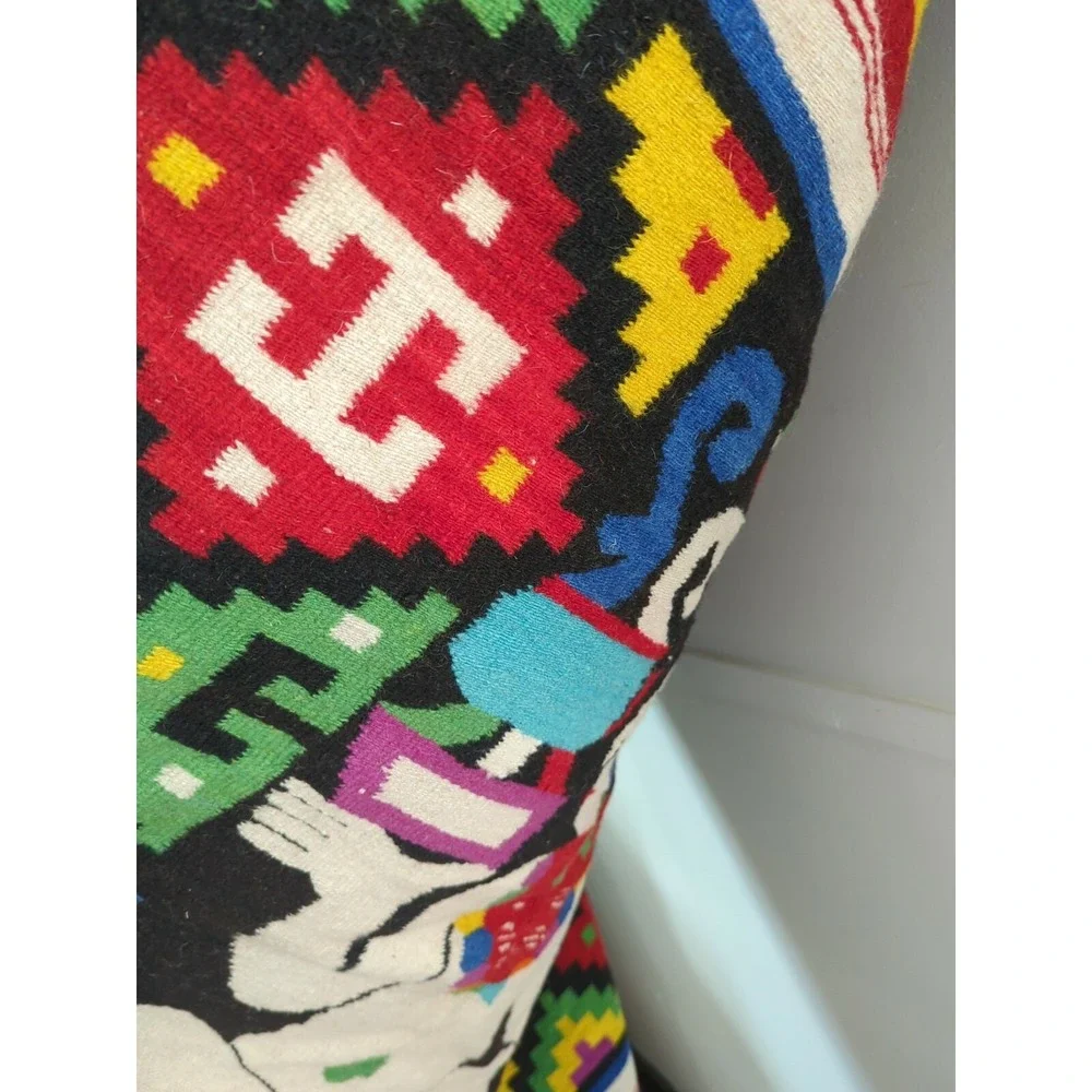 VINTAGE 1960'S HAND‎ WOVEN MEXICO MULTICOLOR WOOL BLANKET